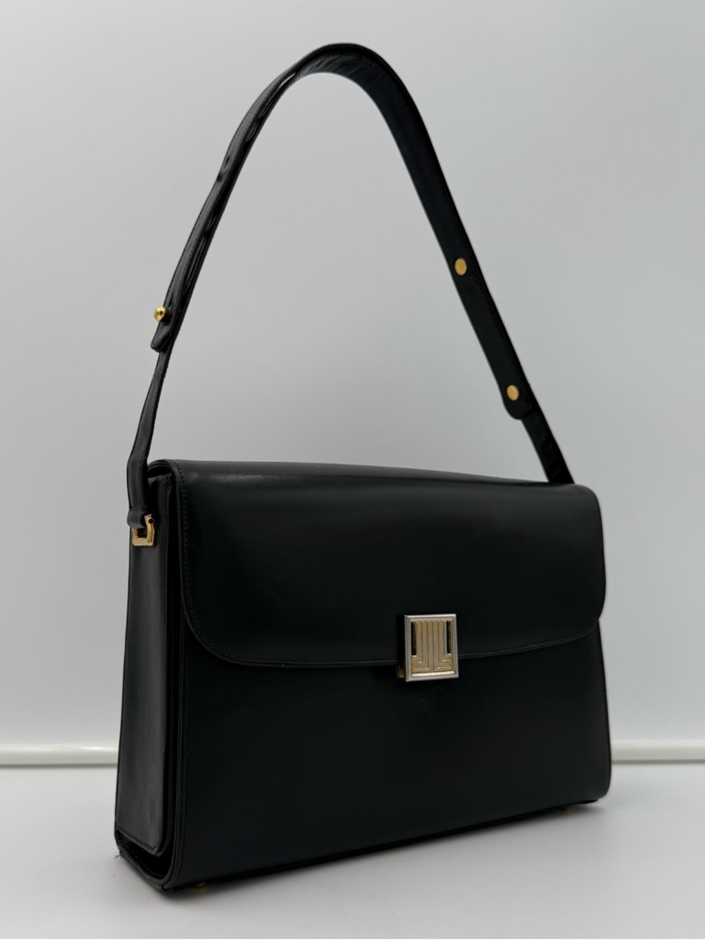 LANVIN 1889 PARIS • Black Box Calf Shoulder 24 Bag • Made in FRANCE